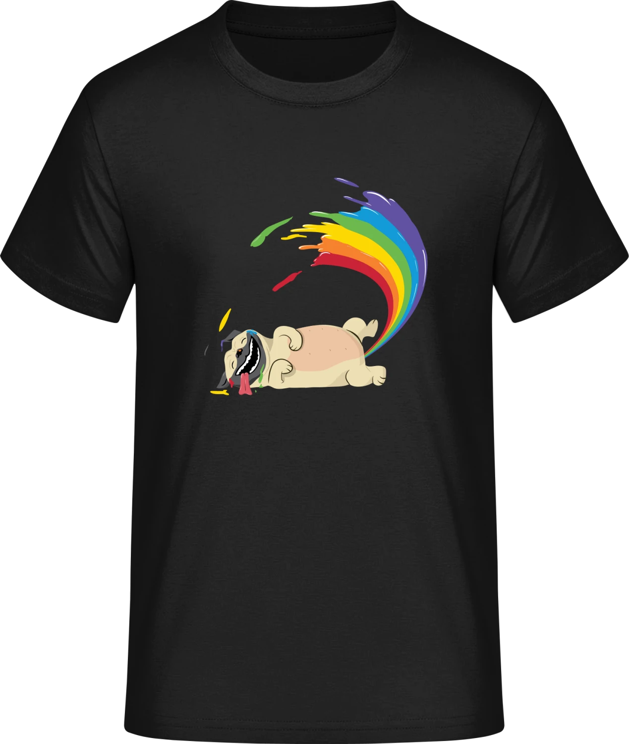 Pug Pooping A Rainbow - Front_Schwarz