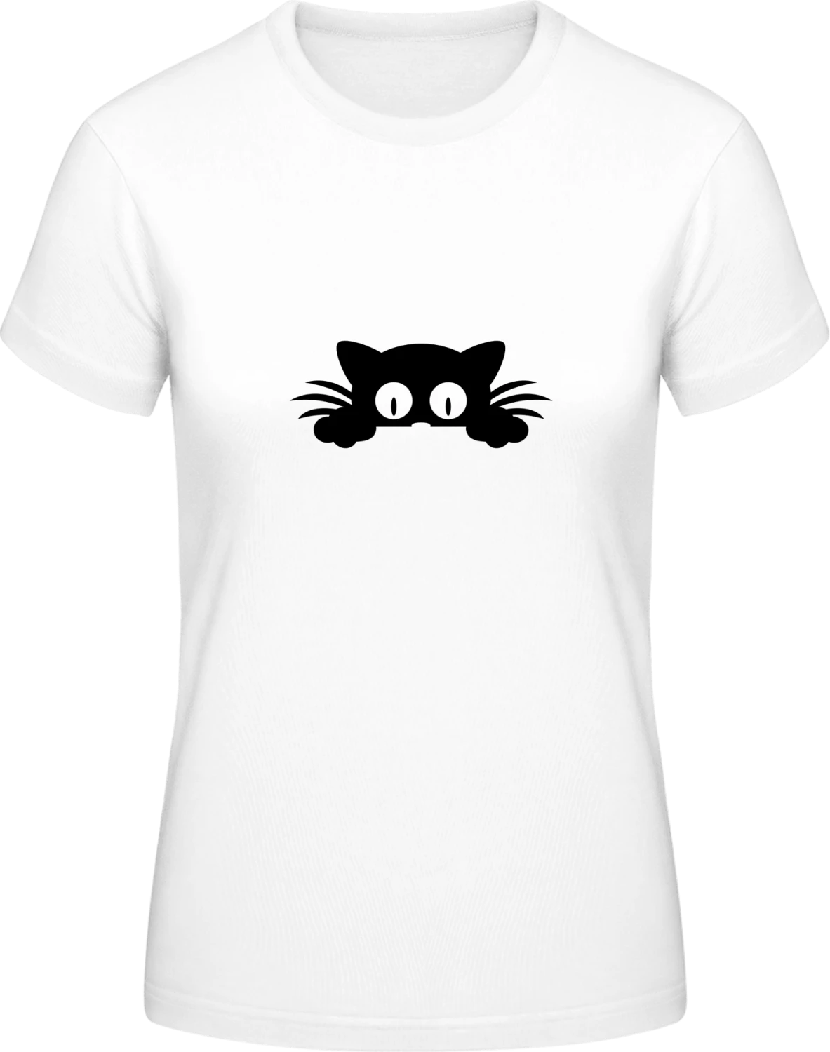 Peeking Cat Silhouette - White #E190 women T-Shirt - Front