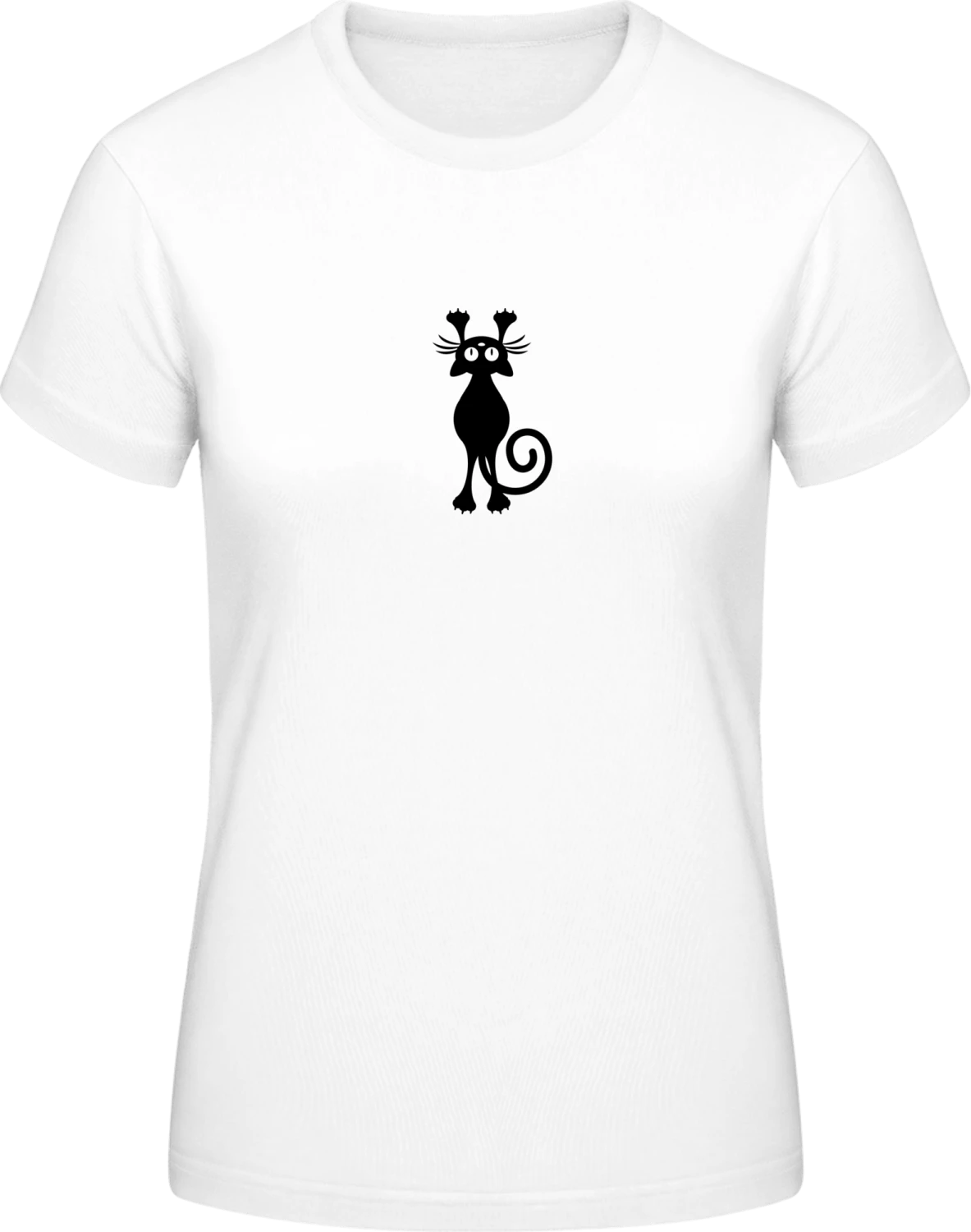 Scratching Cat Silhouette - White #E190 women T-Shirt - Front