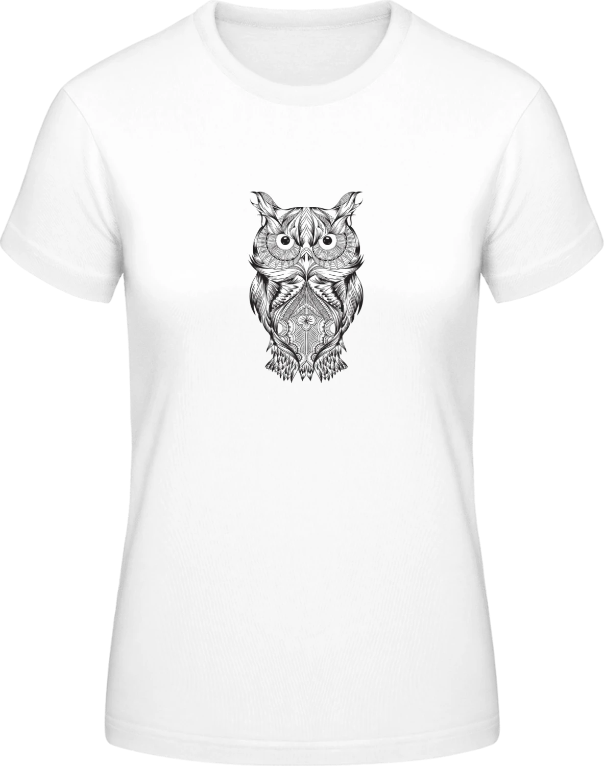 Stylish Owl Drawing - White #E190 women T-Shirt - Front