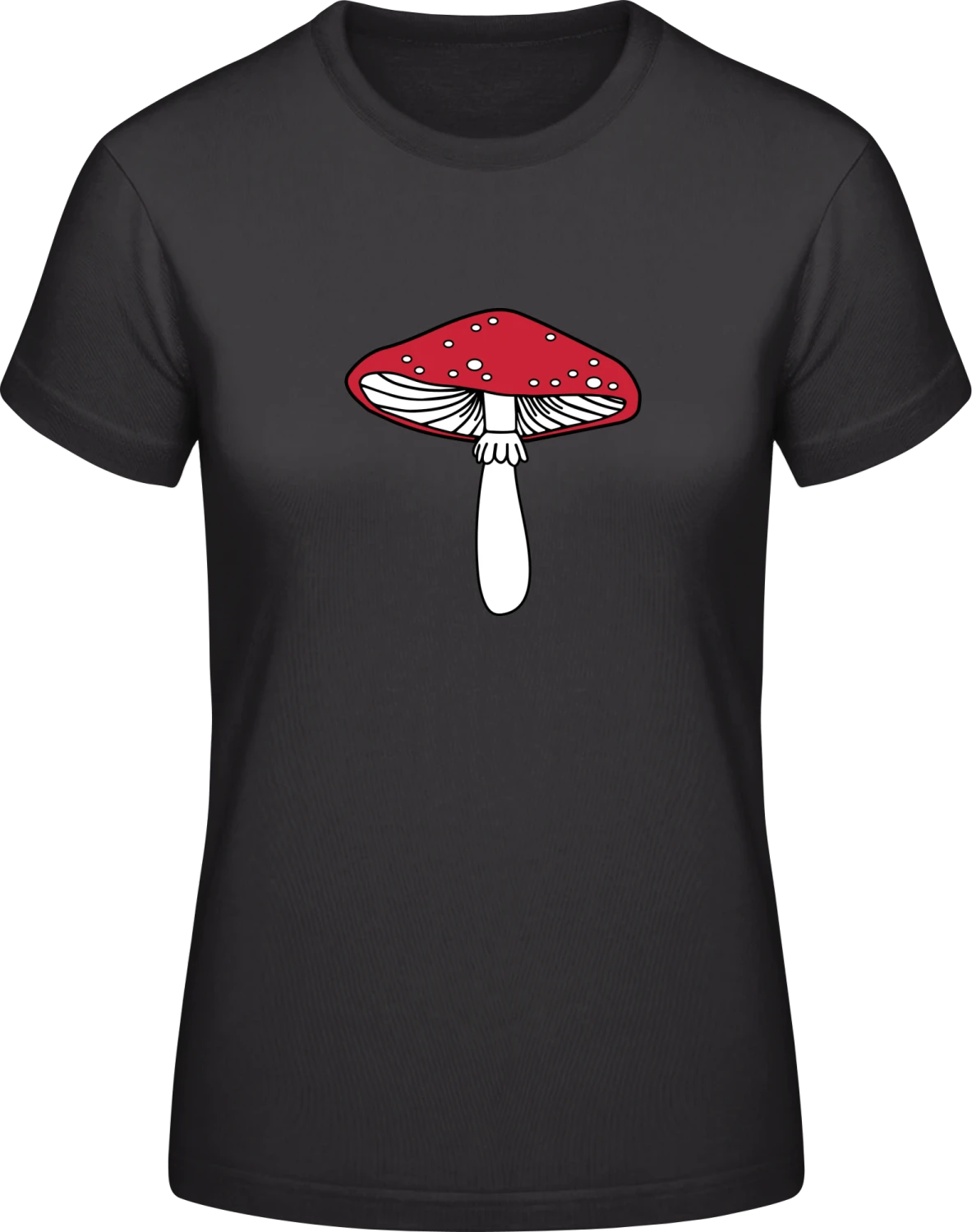 Red Mushroom - Black #E190 women T-Shirt - Front