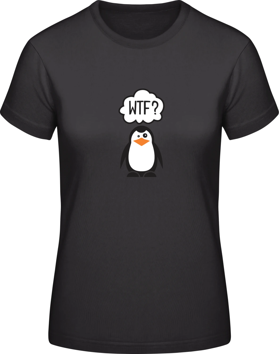 WTF Penguin - Black #E190 women T-Shirt - Front