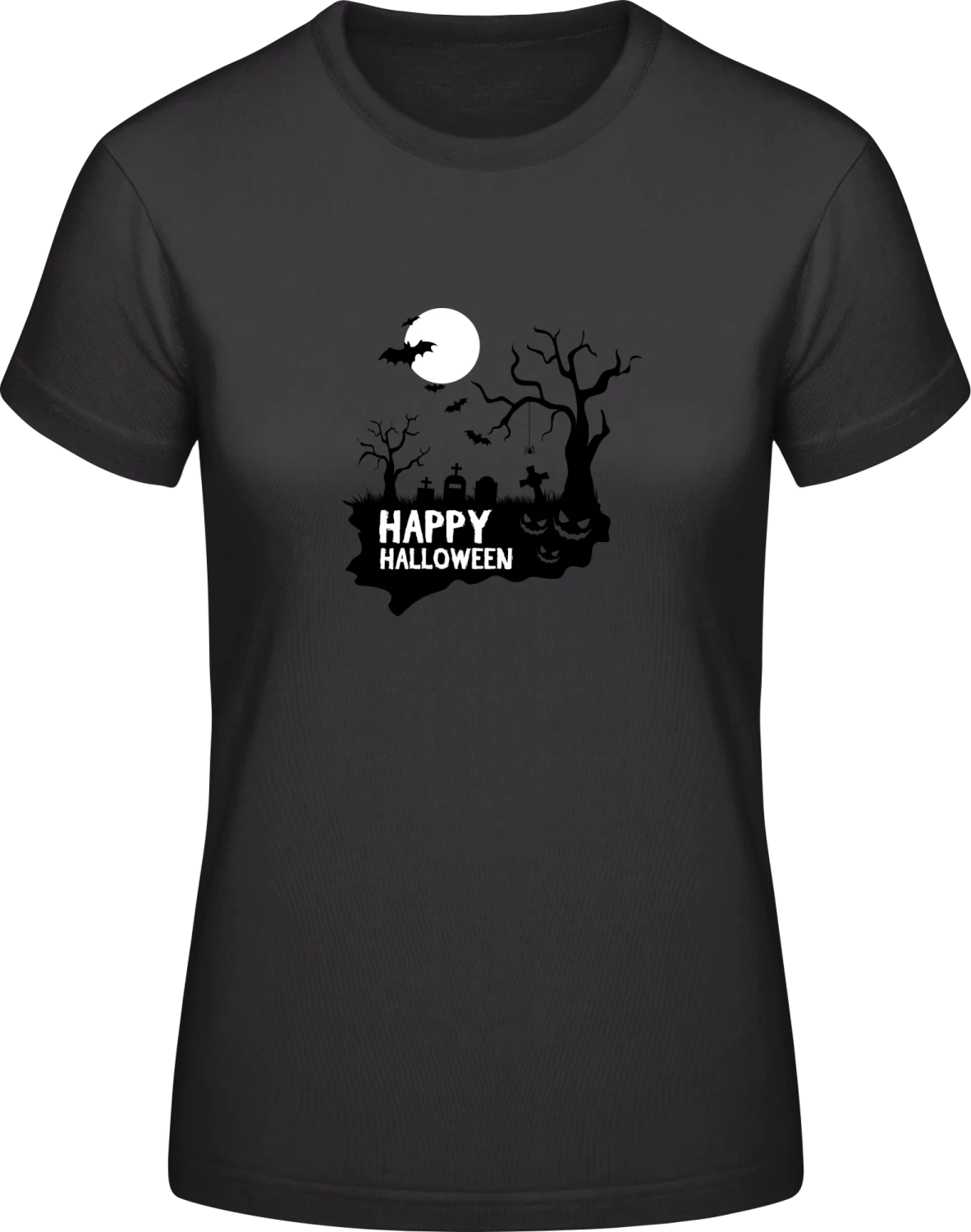 Happy Halloween Scene - Black #E190 women T-Shirt - Front