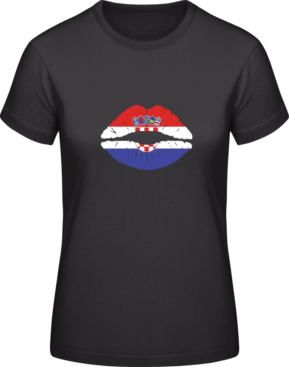 Croatian Kiss Flag - Black #E190 women T-Shirt - Front