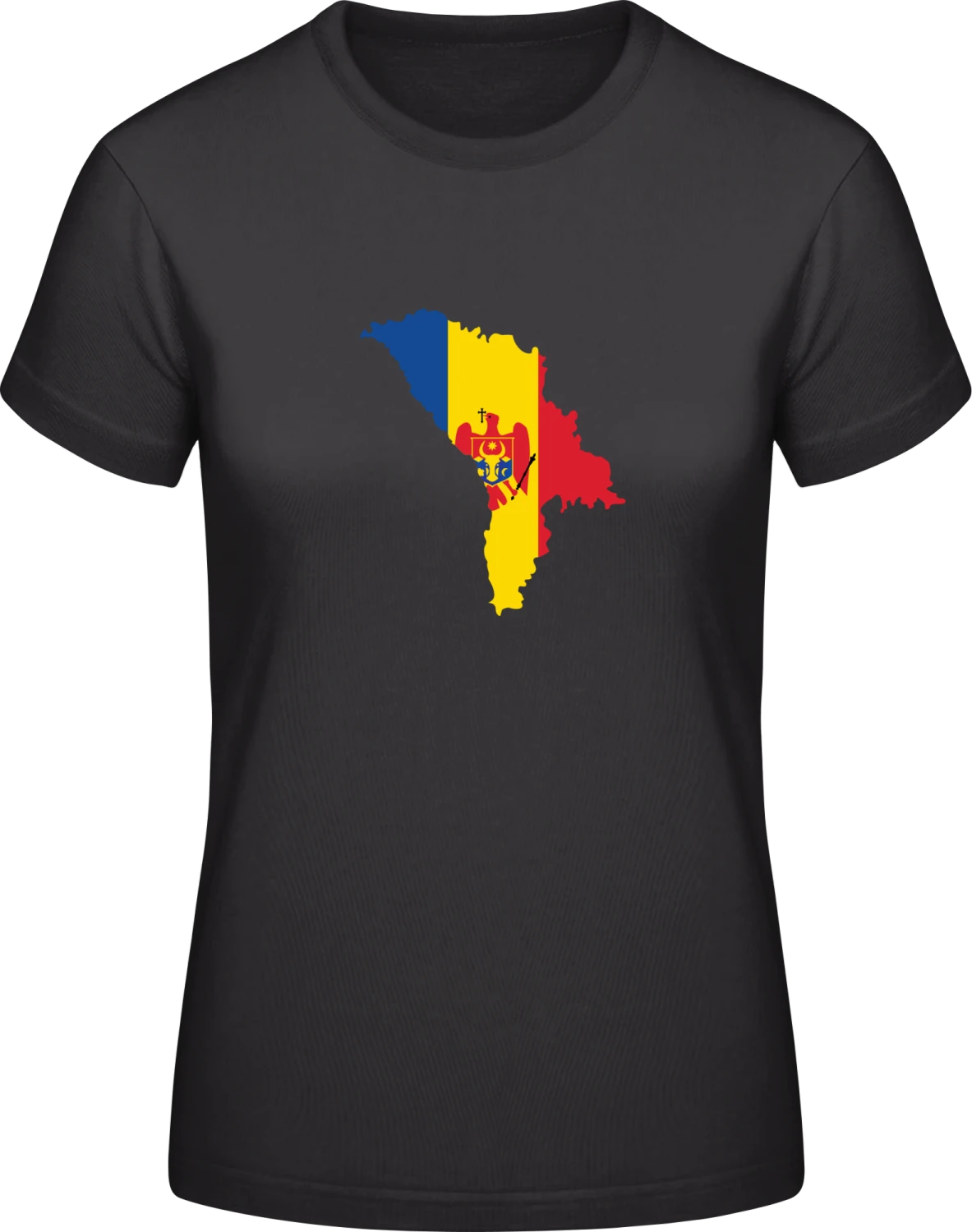 Moldova Map Crest - Black #E190 women T-Shirt - Front