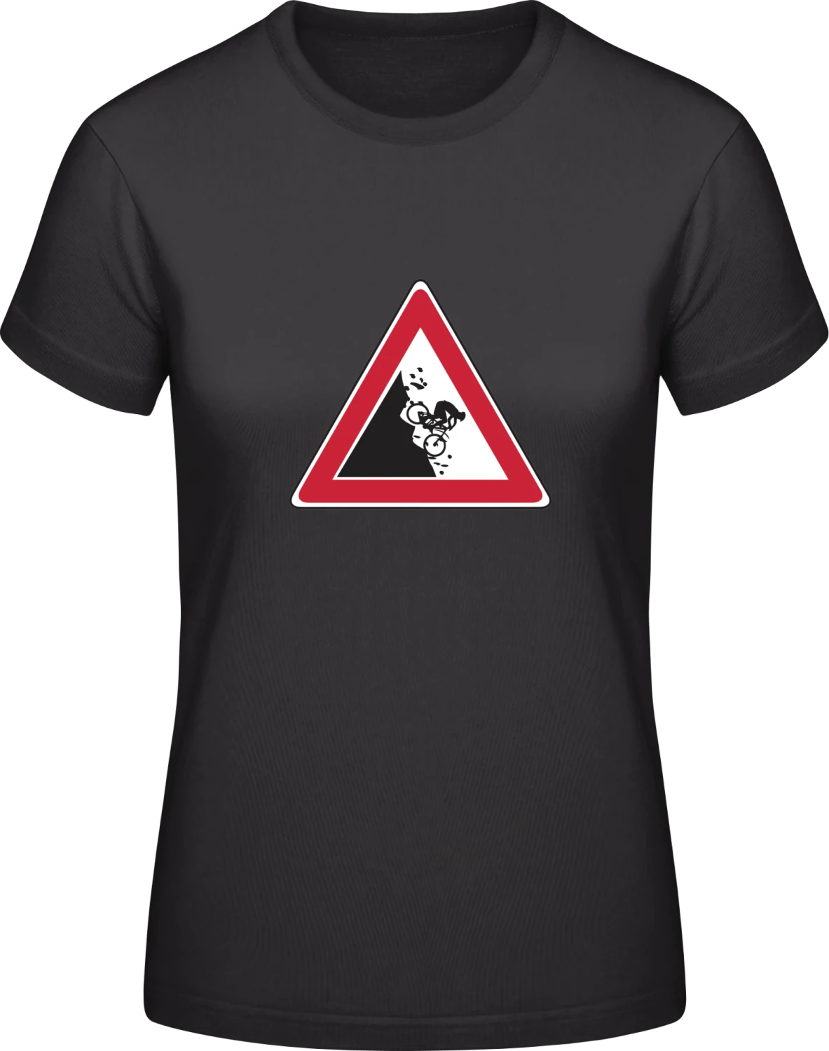 Mountain Biker Sign - Black #E190 women T-Shirt - Front