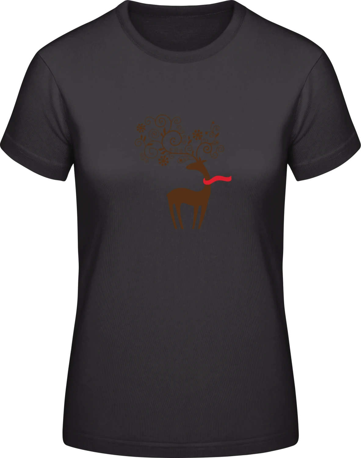 Stylish Winter Reindeer - Black #E190 women T-Shirt - Front