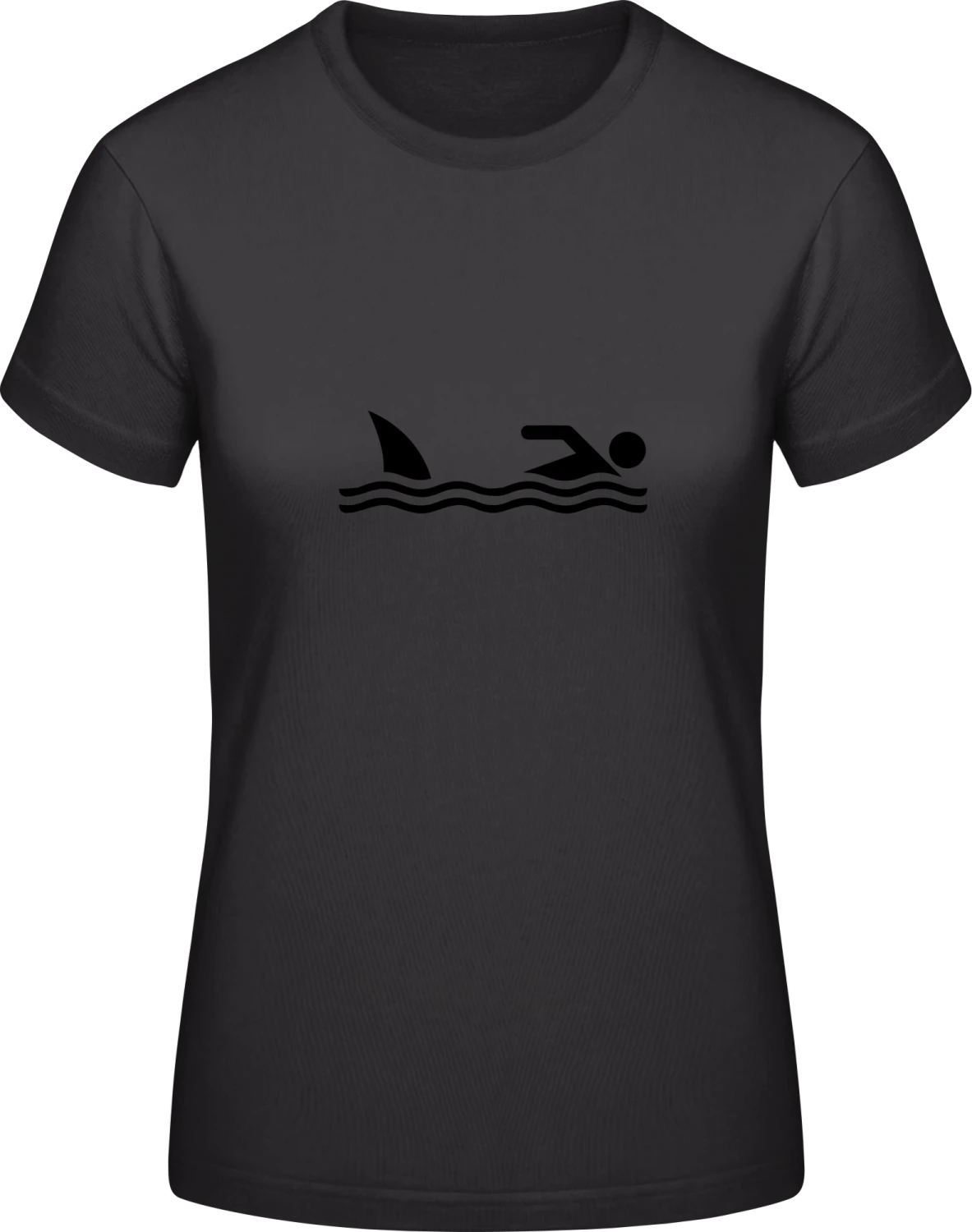 Shark And Swimmer - Black #E190 women T-Shirt - Front