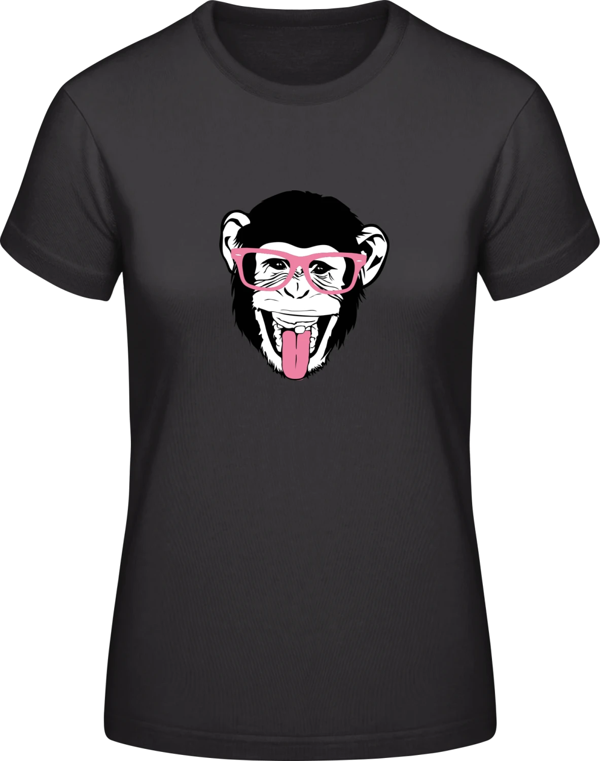 Chimpanzee With Glasses - Black #E190 women T-Shirt - Front