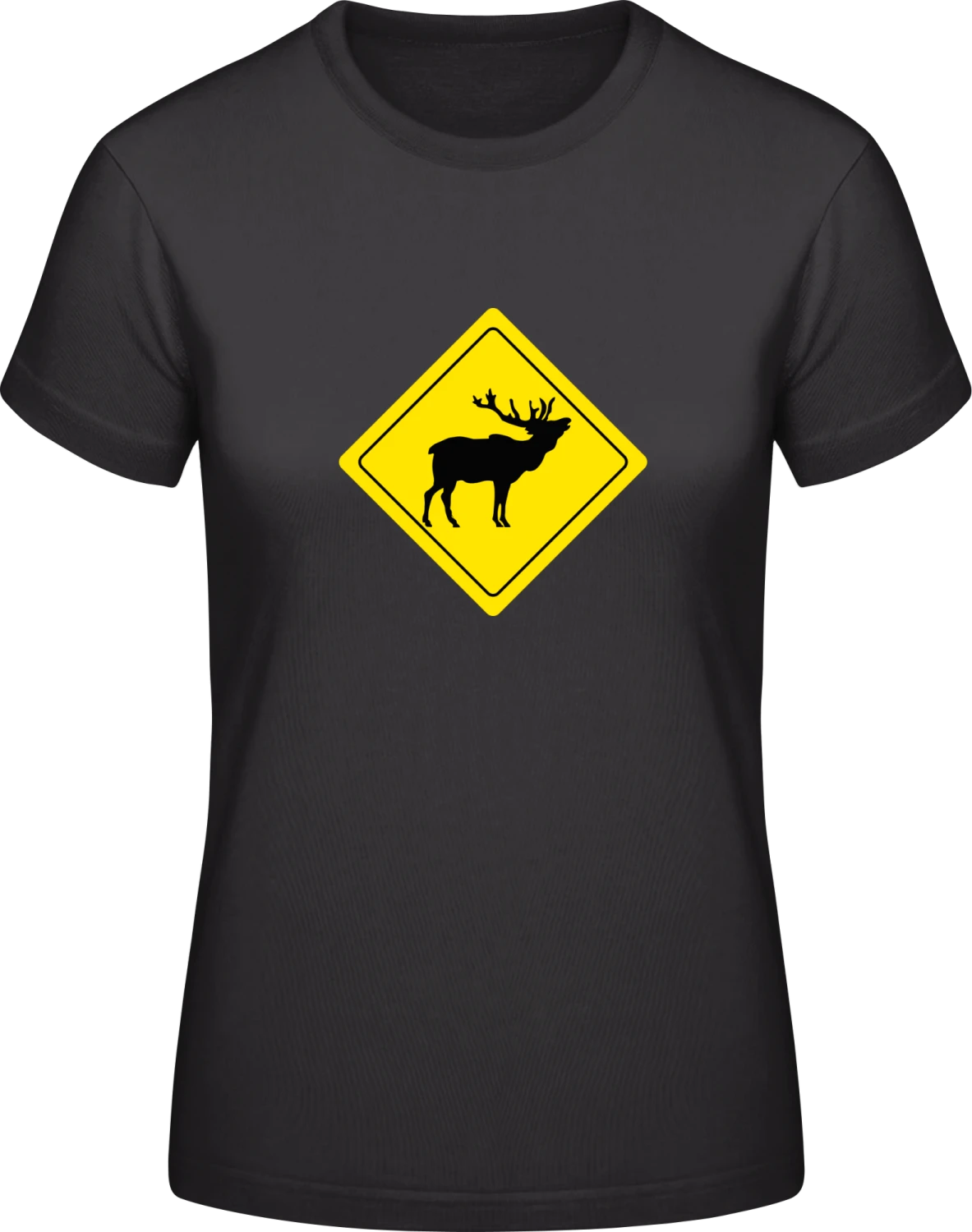 Stag Warning - Black #E190 women T-Shirt - Front