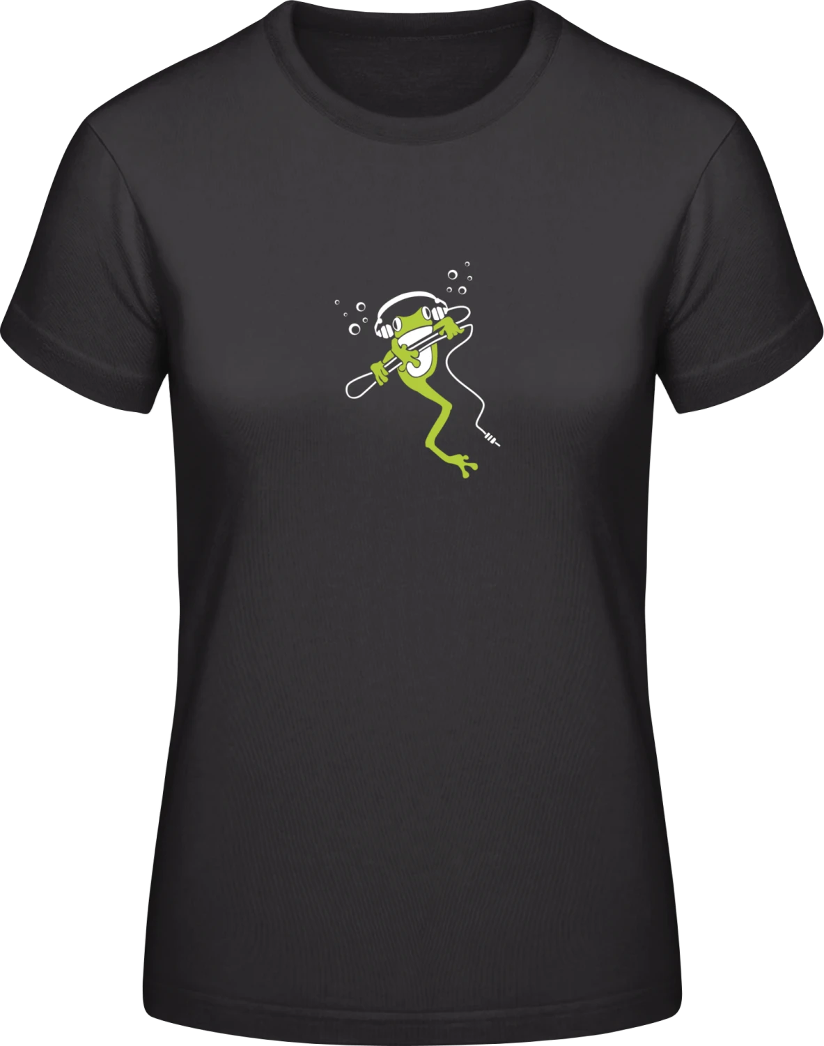 Frog With Headphone - Black #E190 women T-Shirt - Front