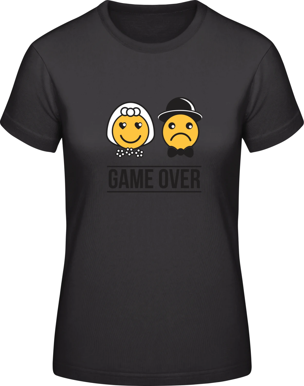 Bride and Groom Smiley Game Over - Black #E190 women T-Shirt - Front