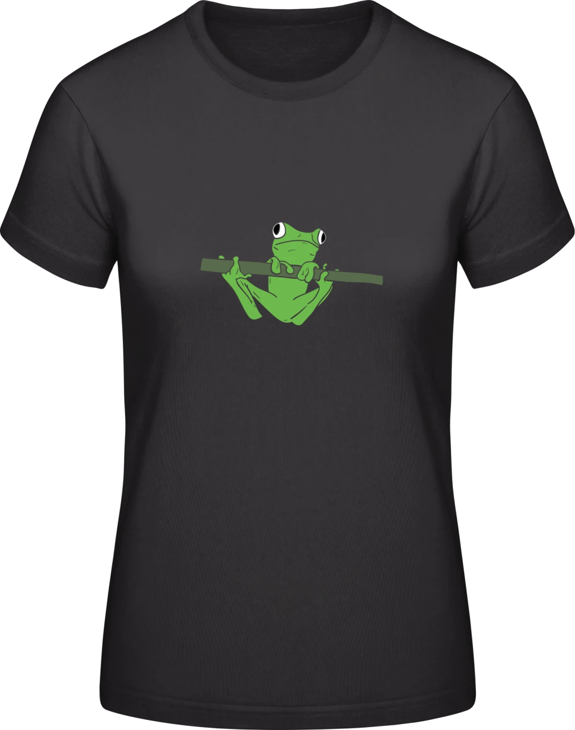 Frog Hanging On A Stick - Black #E190 women T-Shirt - Front