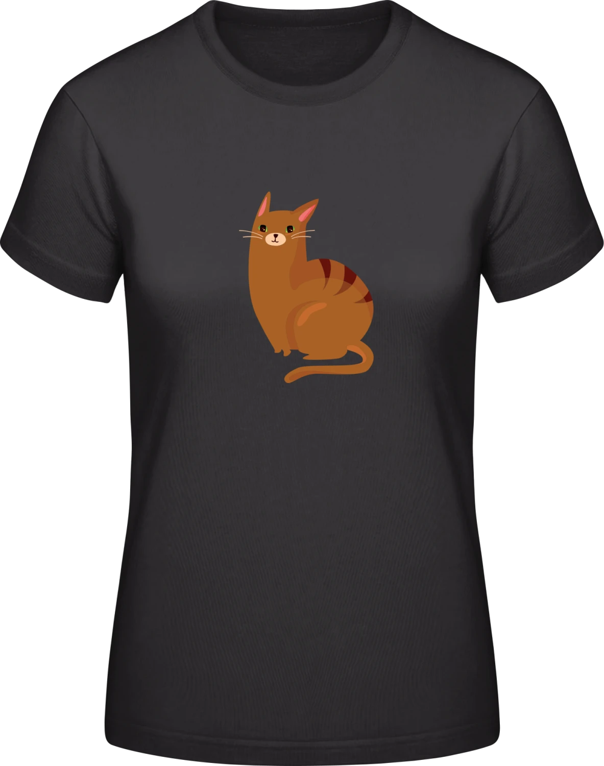 Brown Cat Character - Black #E190 women T-Shirt - Front