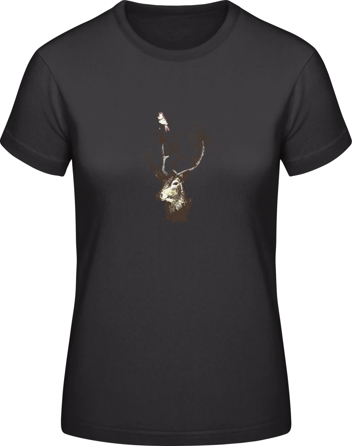 Stylish Reindeer - Black #E190 women T-Shirt - Front