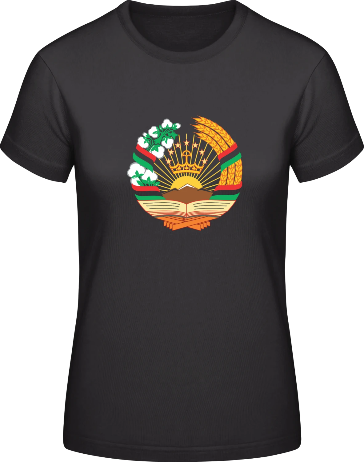 Tajikistan Coat of Arms - Black #E190 women T-Shirt - Front