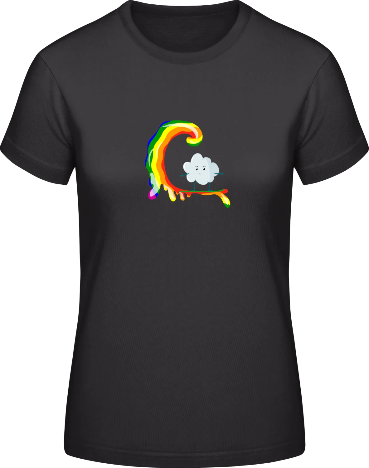 Cloud Surfs On Rainbow Wave - Black #E190 women T-Shirt - Front