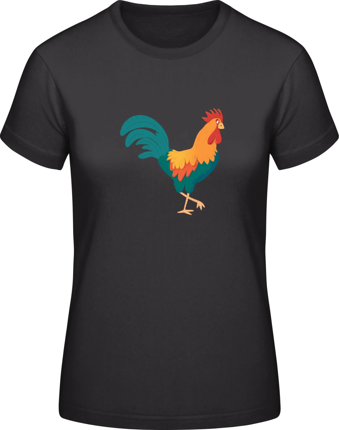 Rooster Illustration - Black #E190 women T-Shirt - Front