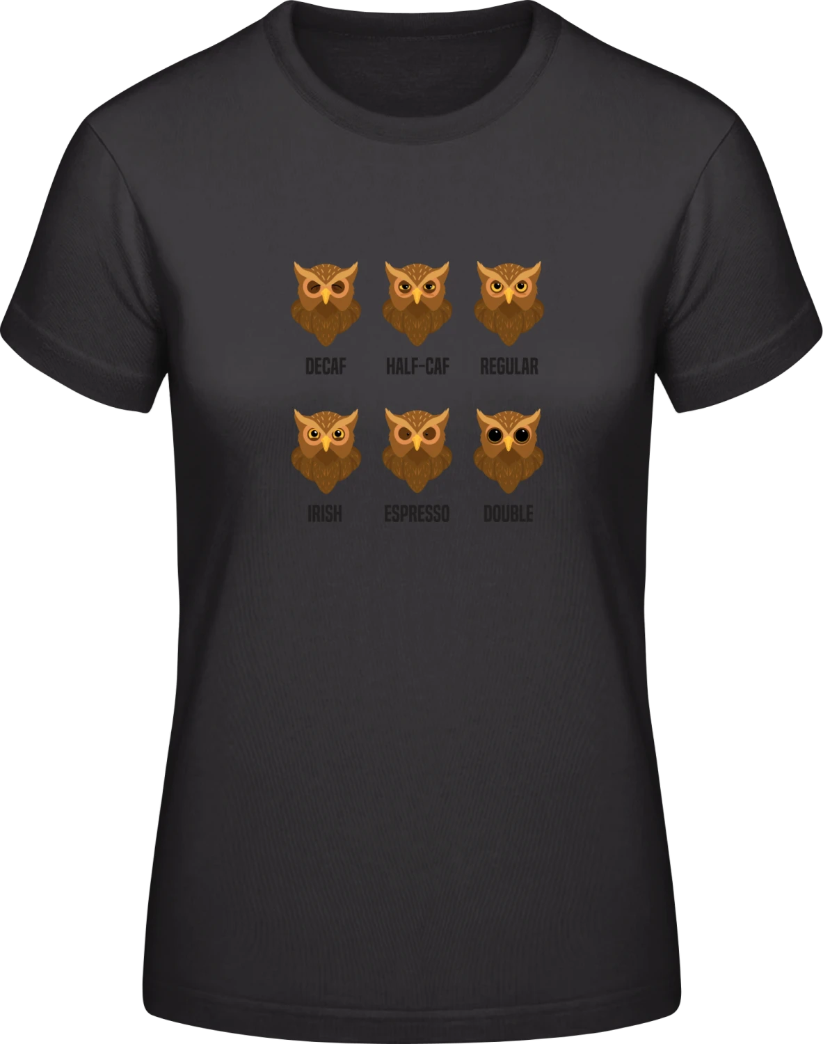 Coffee Owl - Black #E190 women T-Shirt - Front