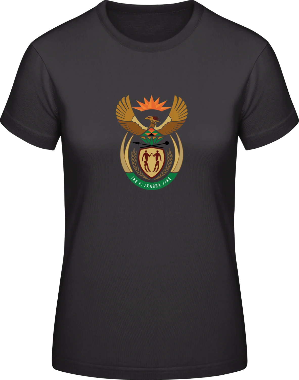 South Africa Coat of Arms - Black #E190 women T-Shirt - Front