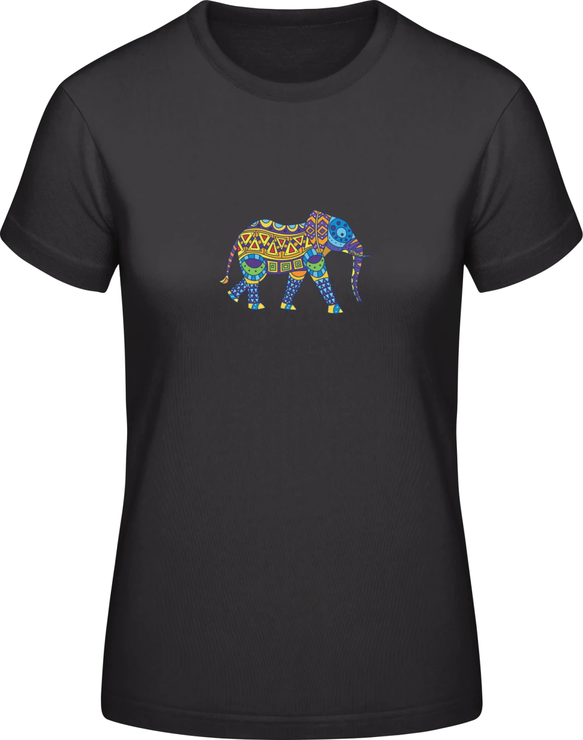 Stylish Indian Elephant - Black #E190 women T-Shirt - Front