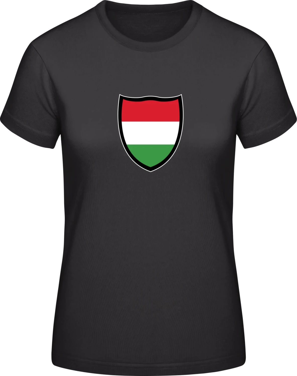 Hungary Flag Shield - Black #E190 women T-Shirt - Front