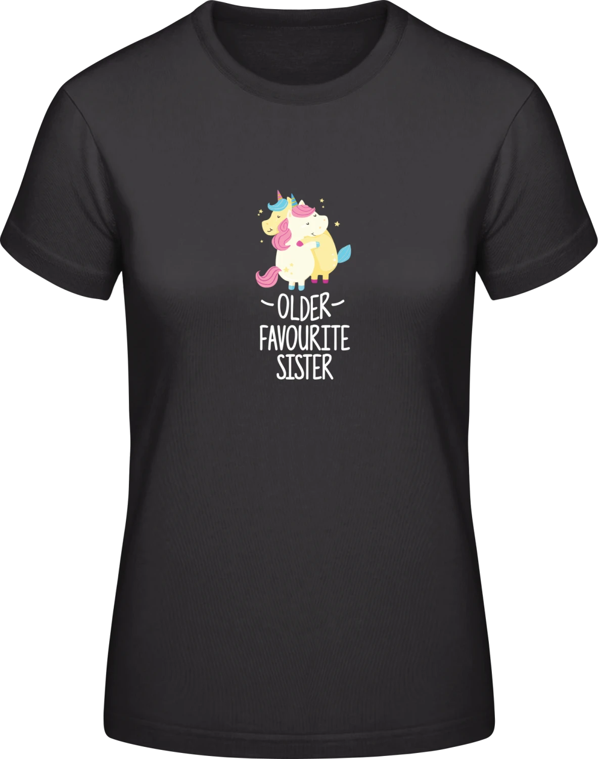 Older Favourite Sister Unicorn - Black #E190 women T-Shirt - Front