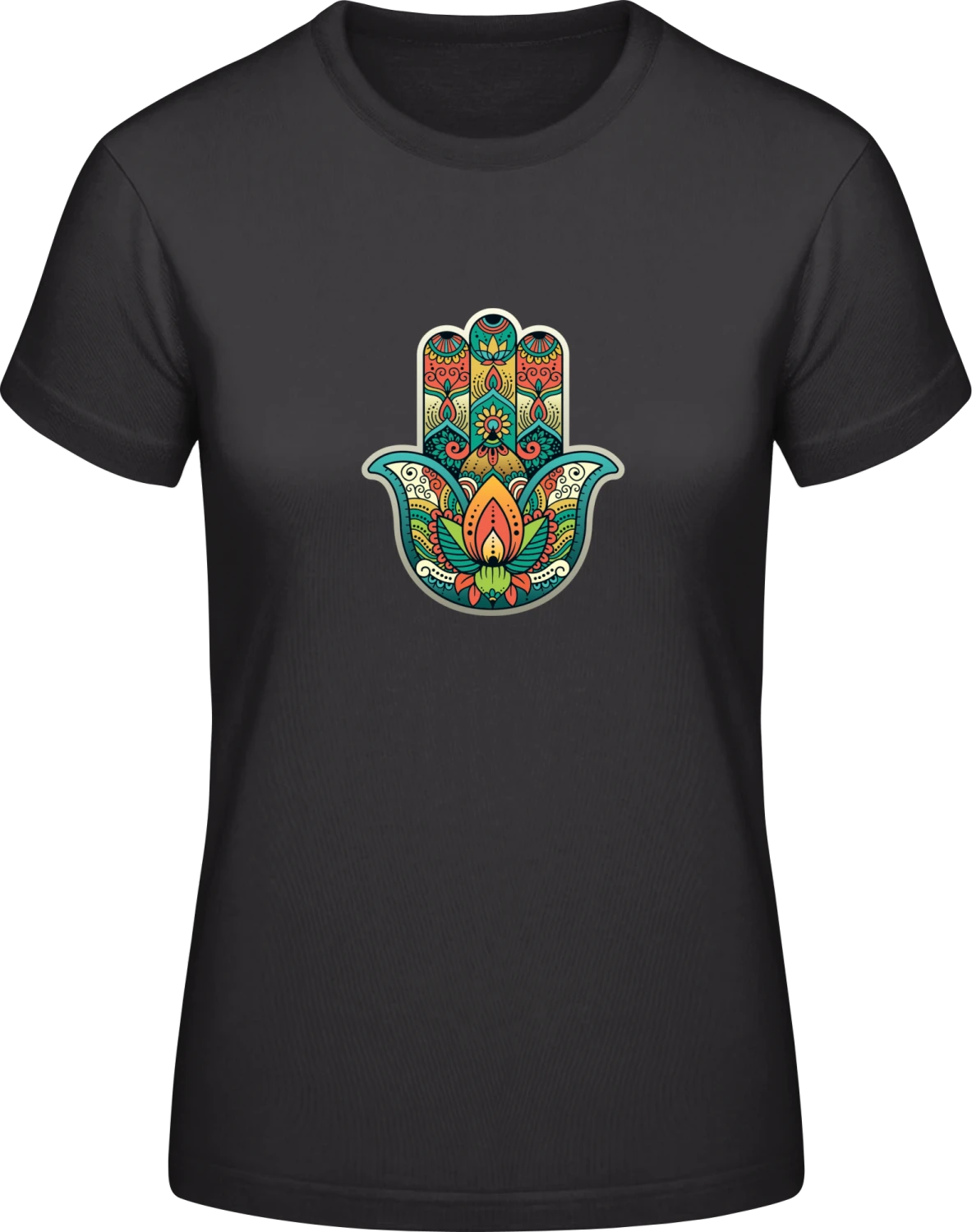 Colorful Hamsa Hand - Black #E190 women T-Shirt - Front