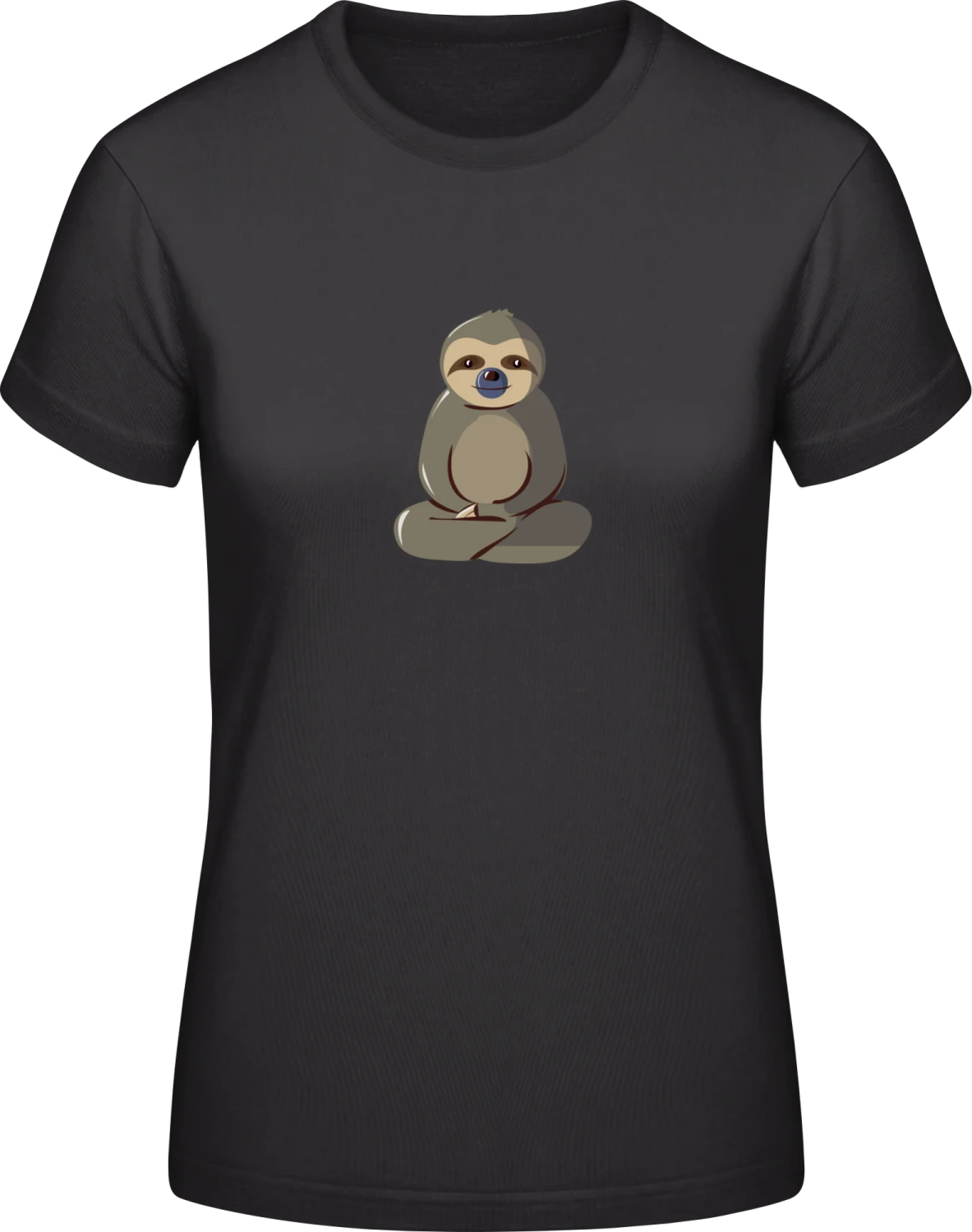 Sloth Sitting - Black #E190 women T-Shirt - Front