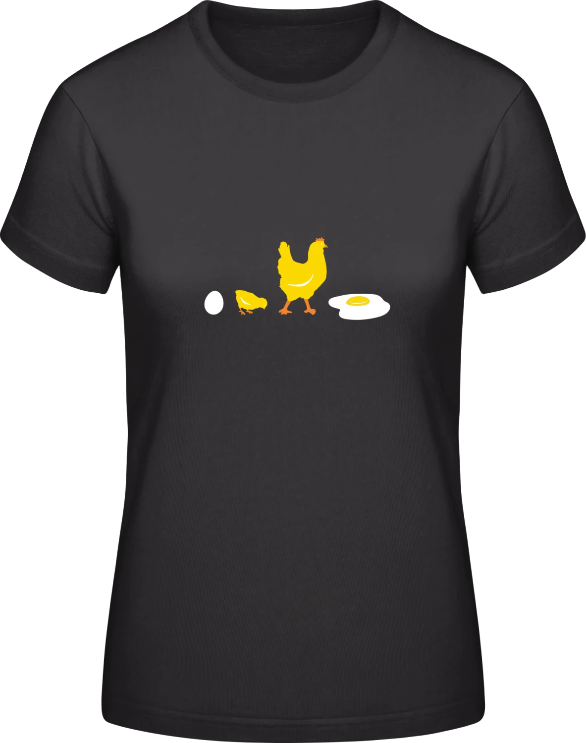 Evolution Chicken To Fried Egg - Black #E190 women T-Shirt - Front