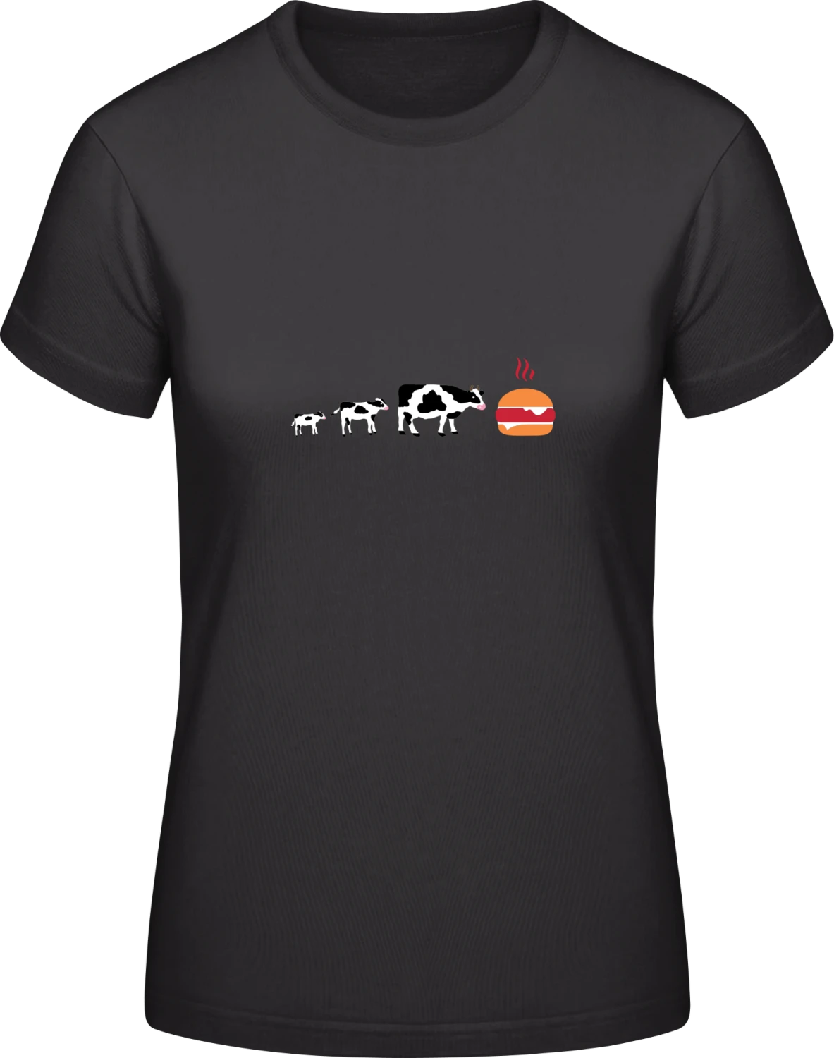 Evolution Cow To Hamburger - Black #E190 women T-Shirt - Front