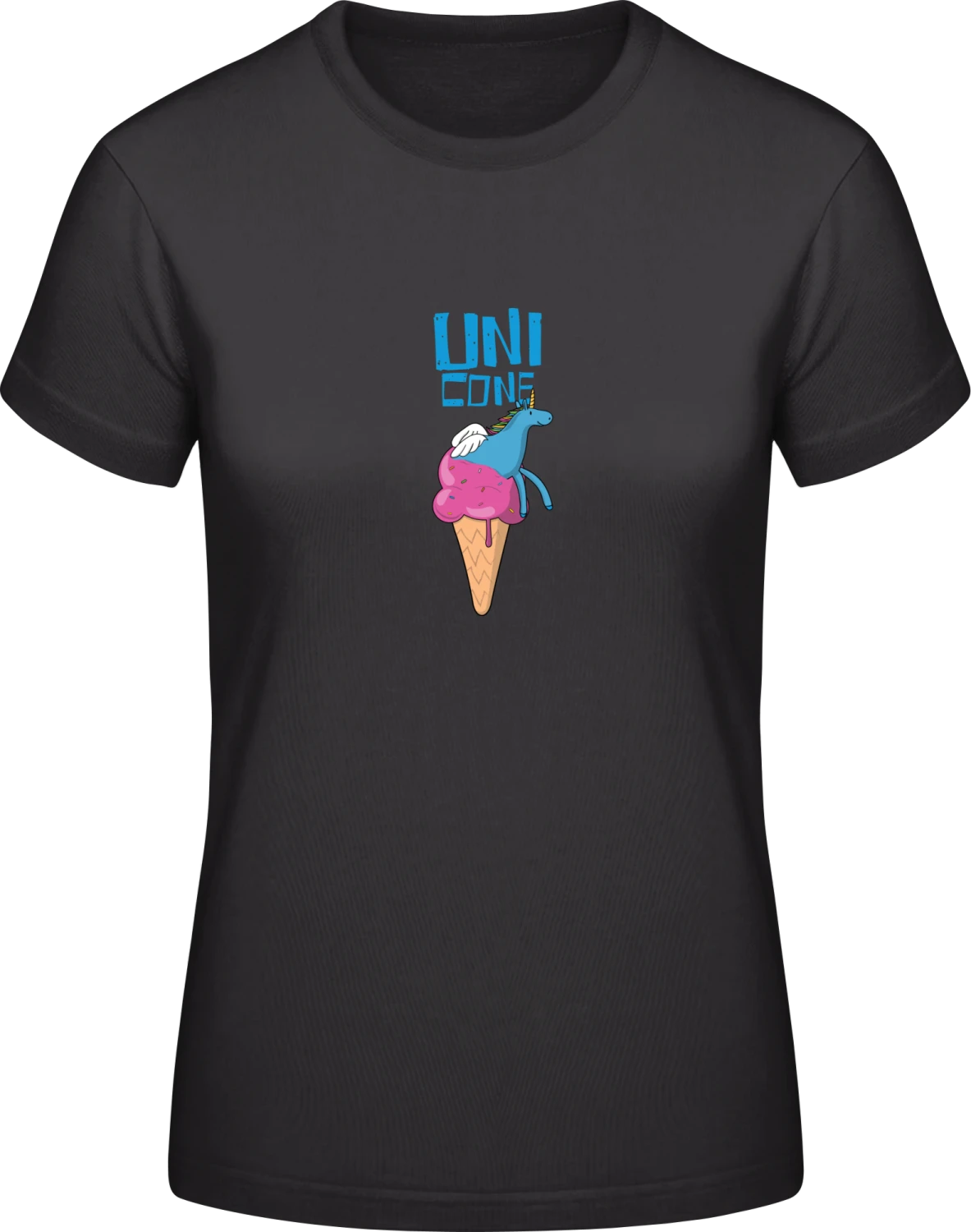 Unicorn Ice Cream Cone - Black #E190 women T-Shirt - Front