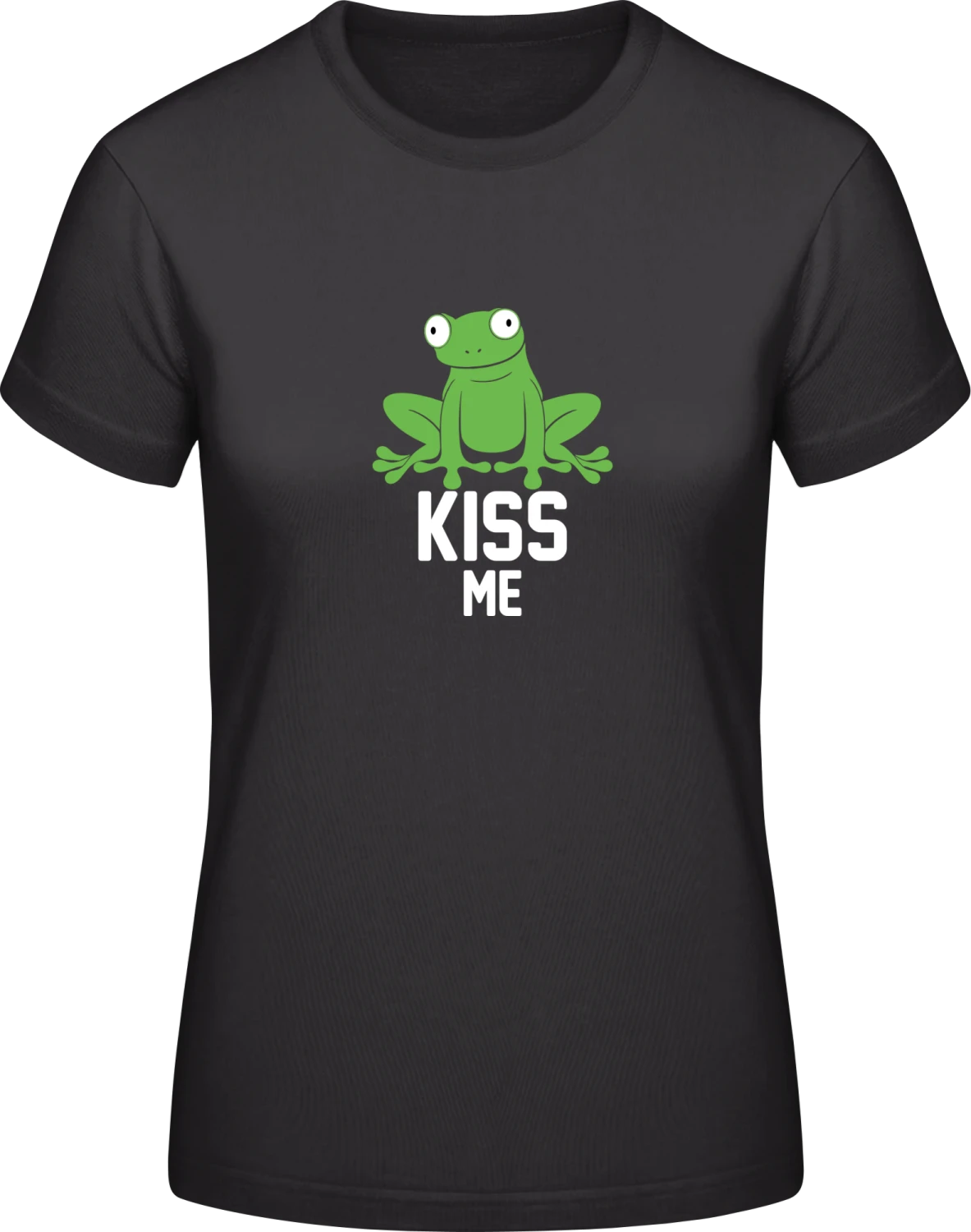 Kiss Me Green Frog - Black #E190 women T-Shirt - Front