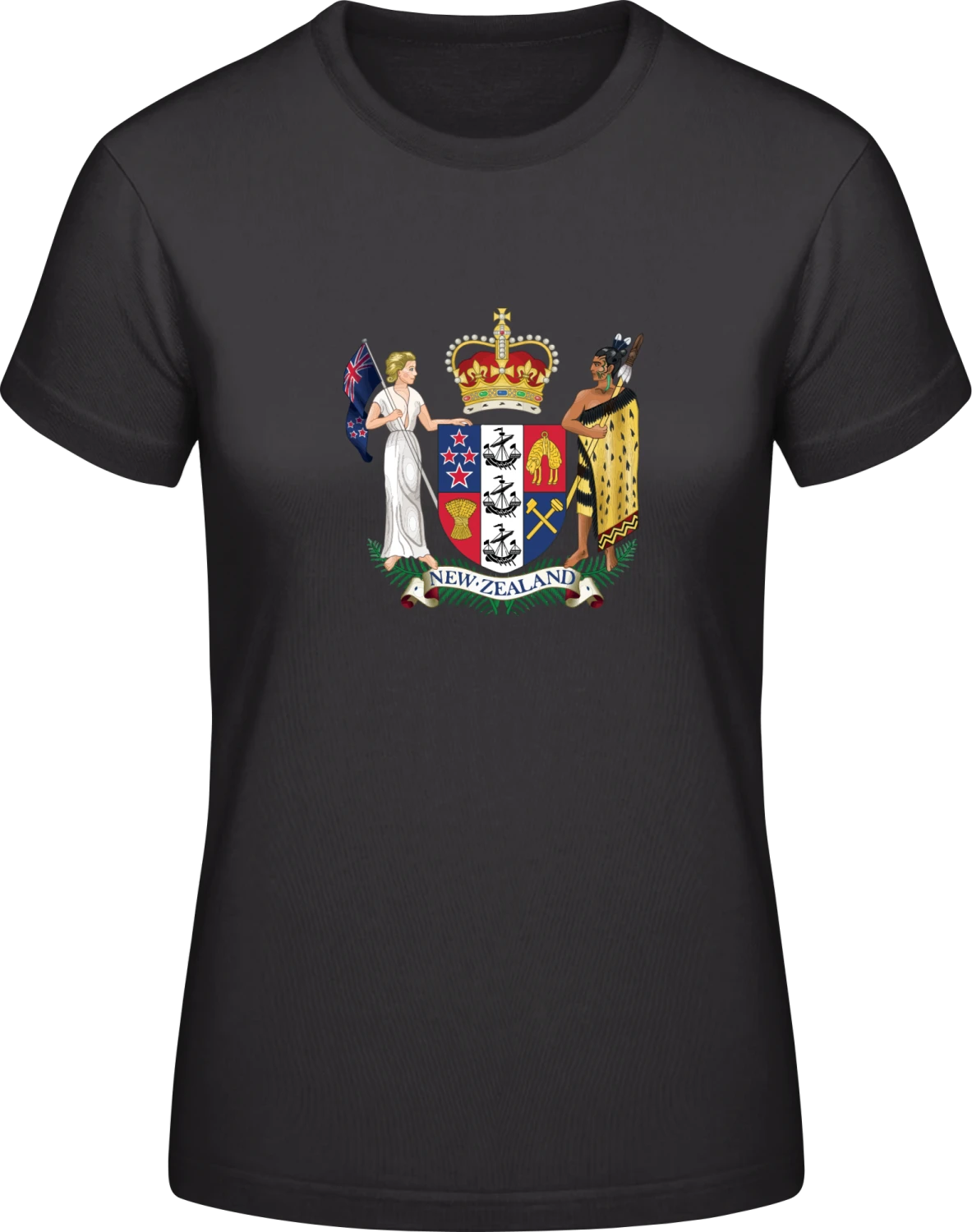 New Zealand Coat of Arms - Black #E190 women T-Shirt - Front