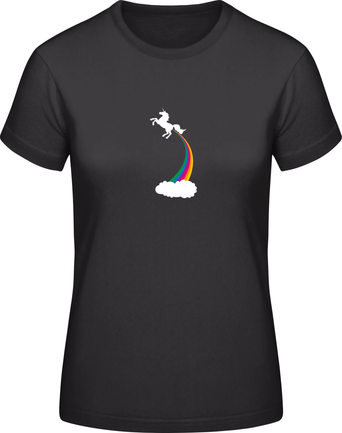 White Unicorn Rainbow - Black #E190 women T-Shirt - Front