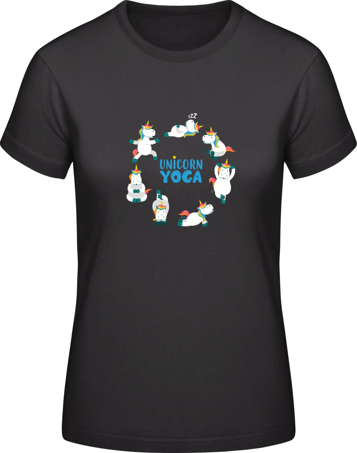 Unicorn Yoga - Black #E190 women T-Shirt - Front