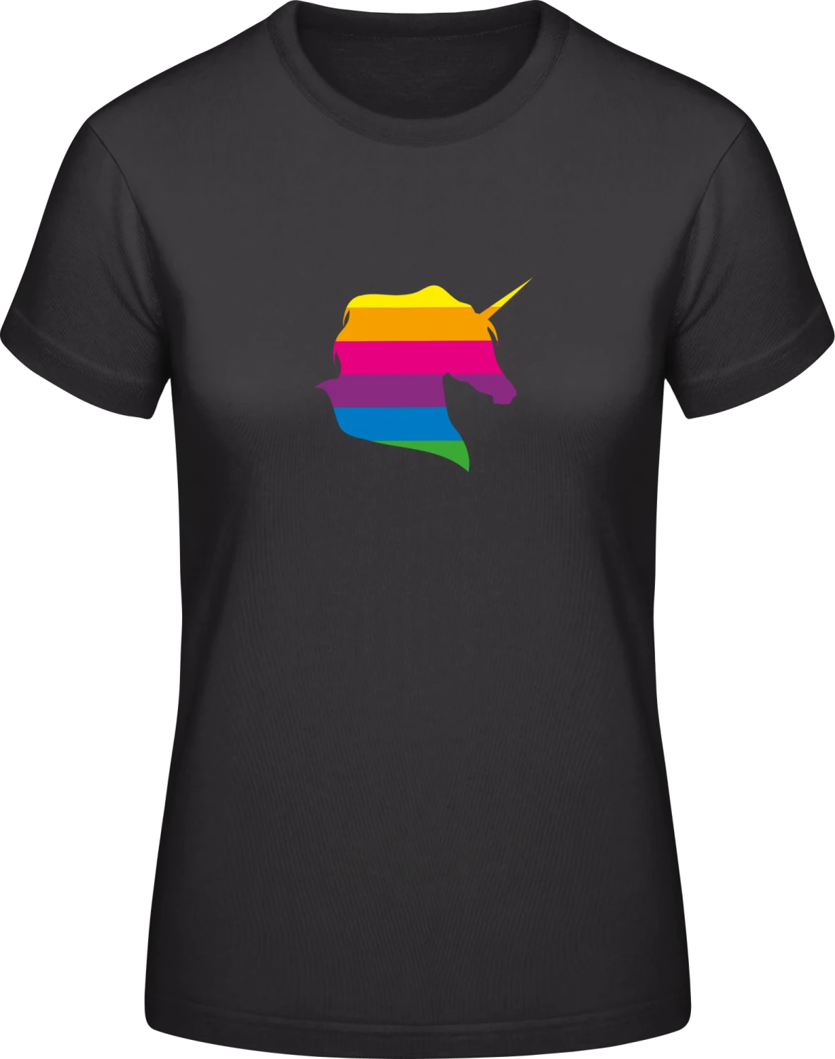 Rainbow Unicorn Head - Black #E190 women T-Shirt - Front