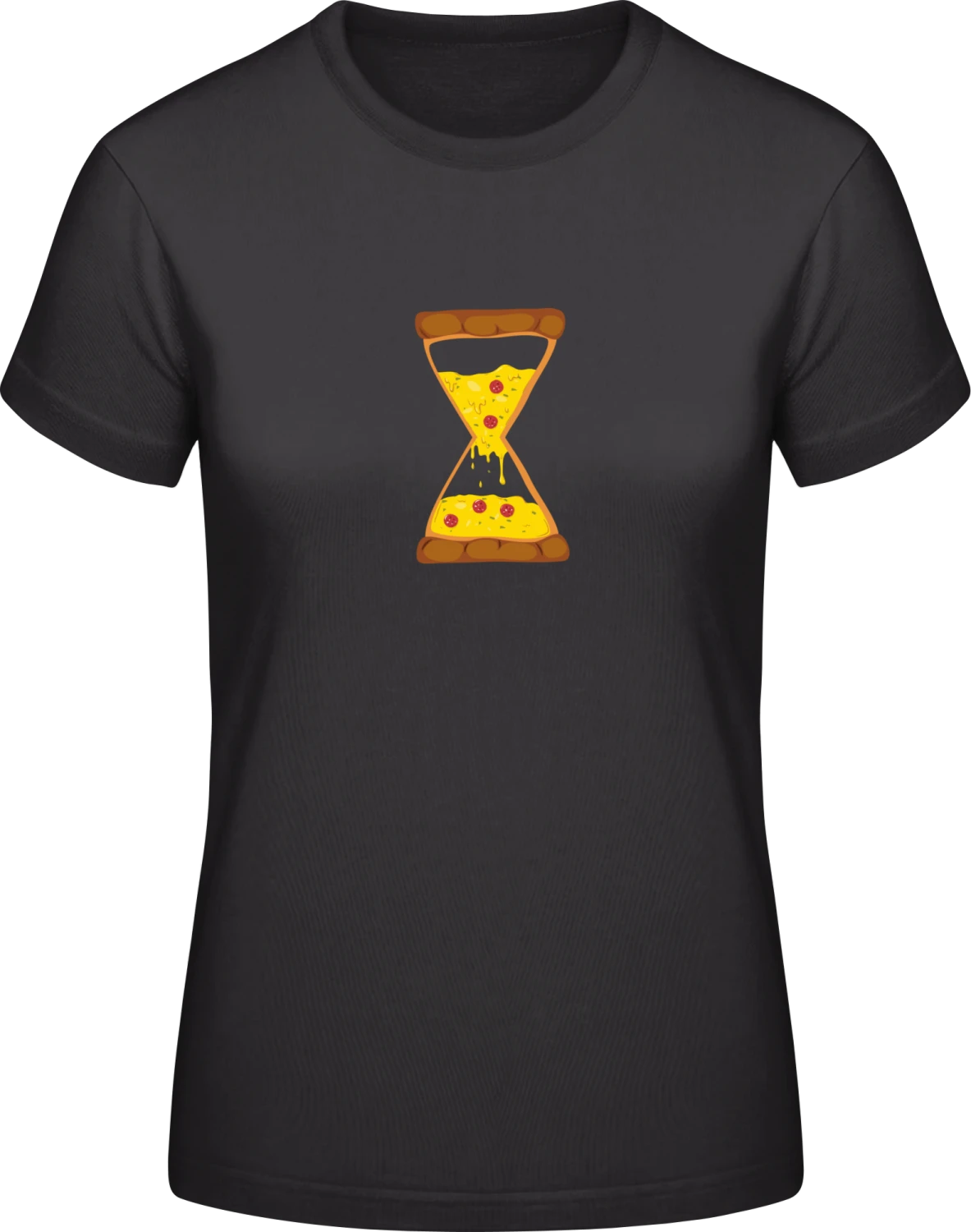 Pizza Hourglass - Black #E190 women T-Shirt - Front