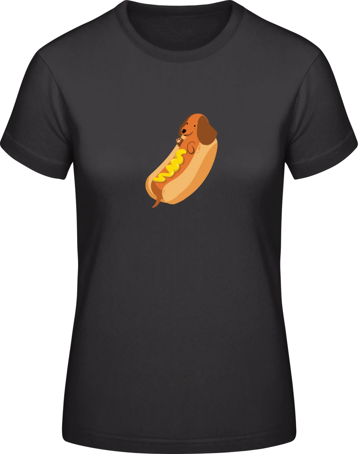 Hot Dog Illustration - Black #E190 women T-Shirt - Front