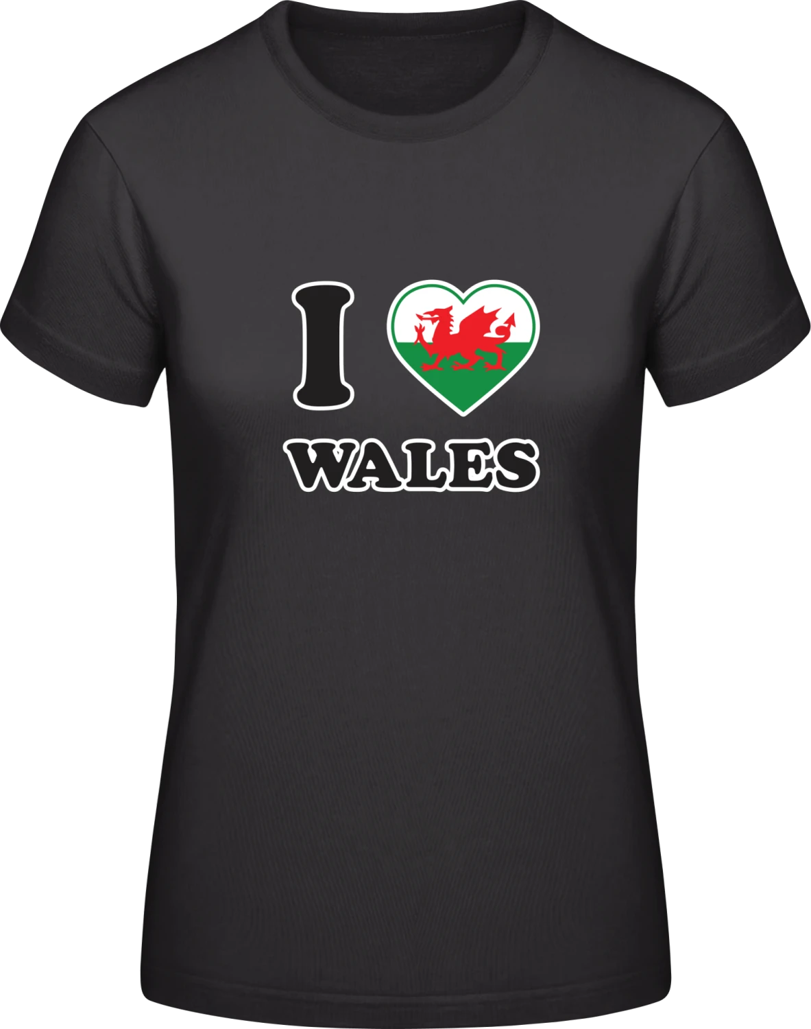 I Love Wales - Black #E190 women T-Shirt - Front