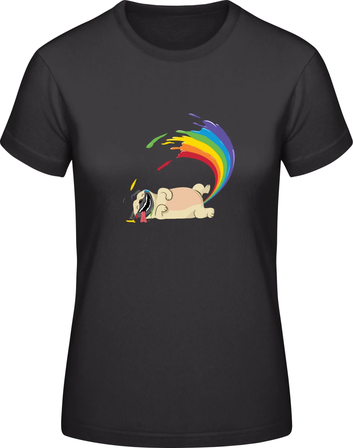 Pug Pooping A Rainbow - Black #E190 women T-Shirt - Front