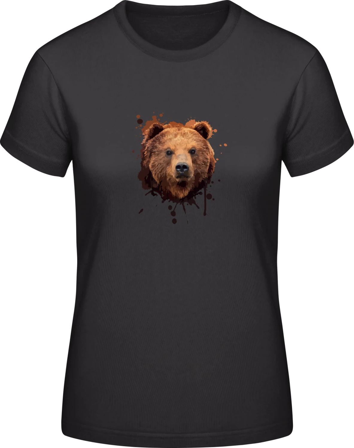 Brown Bear Face Watercolor - Black #E190 women T-Shirt - Front