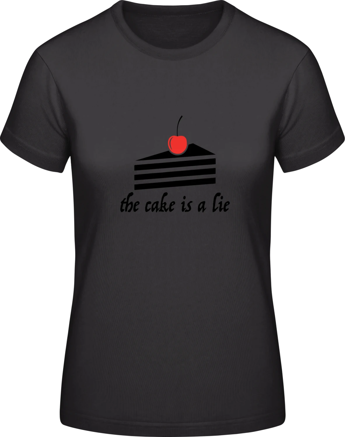 The Cherry Cake Is A Lie - Black #E190 women T-Shirt - Front