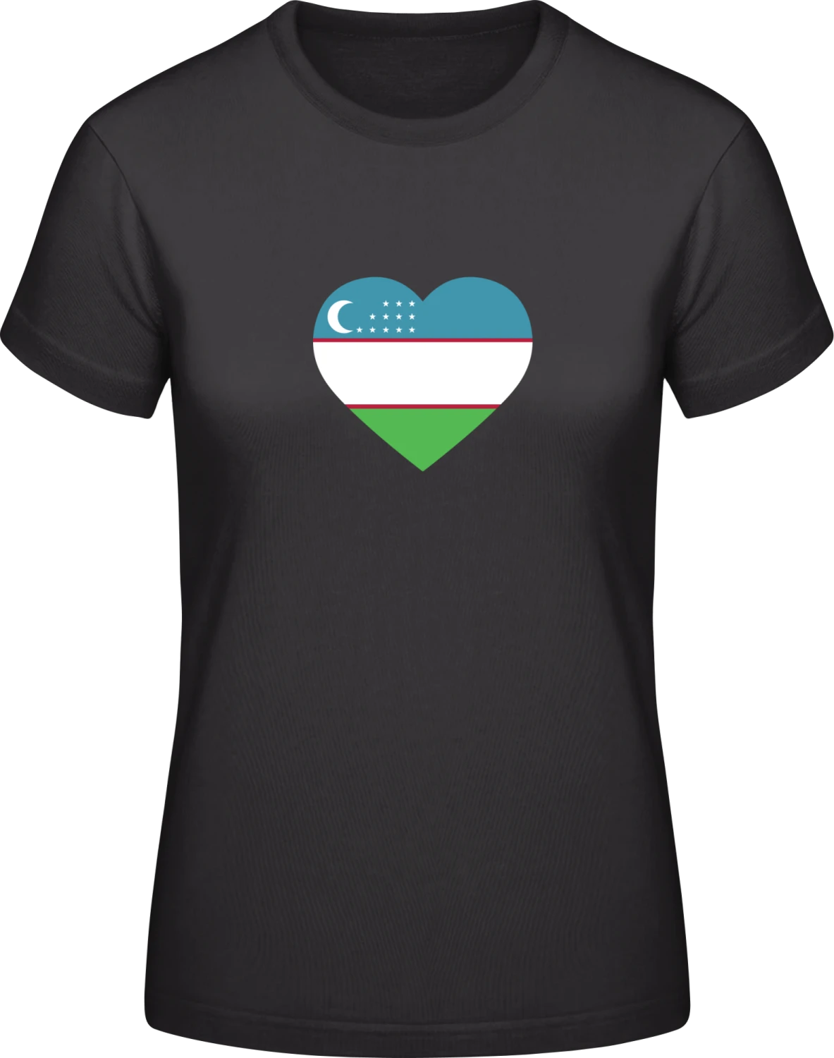 Uzbekistan Heart Flag - Black #E190 women T-Shirt - Front