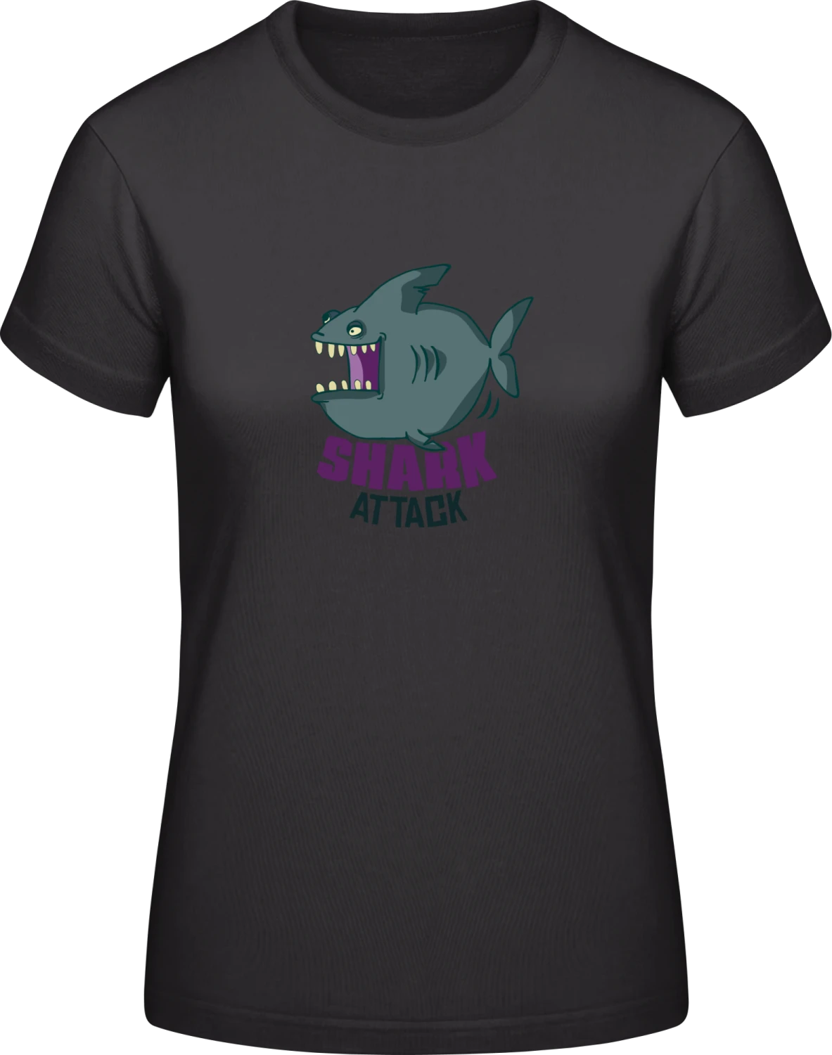 Funny Shark Attack - Black #E190 women T-Shirt - Front