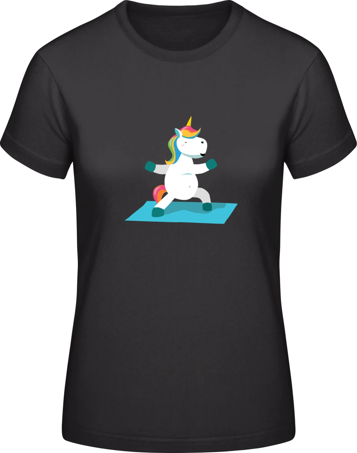 Unicorn Yoga Warrior II - Black #E190 women T-Shirt - Front