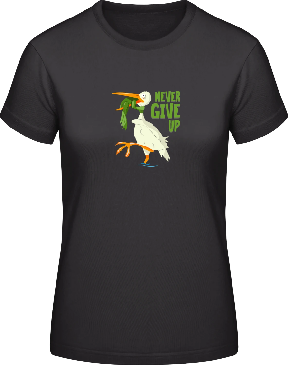 Never Give Up Frog - Black #E190 women T-Shirt - Front