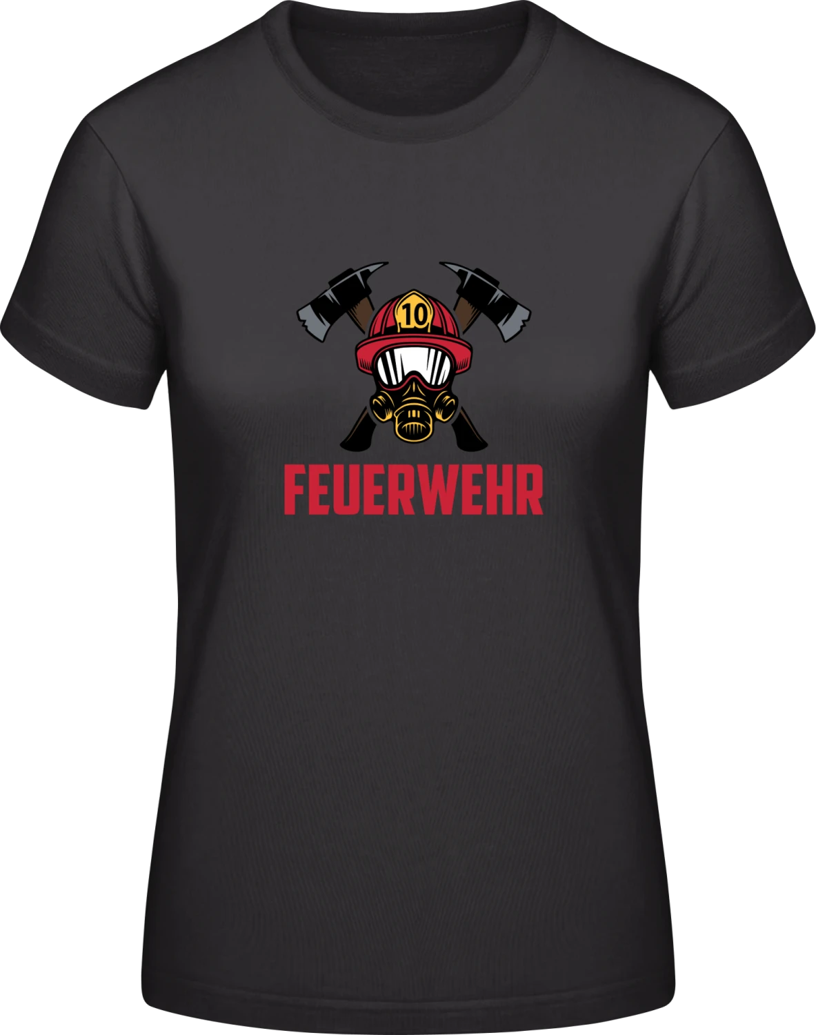 Firefighter Helmet And Axes - Black #E190 women T-Shirt - Front