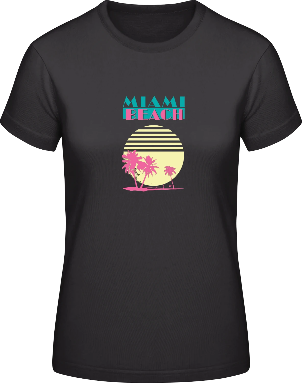 Miami Beach Sunset - Black #E190 women T-Shirt - Front