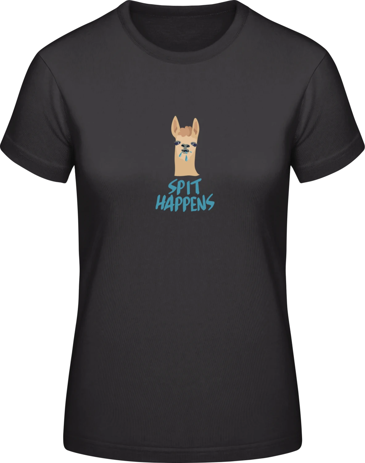 Spit Happens Llama - Black #E190 women T-Shirt - Front